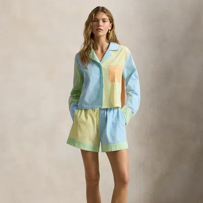 Ralph Lauren Striped Seersucker Shirt & Boxer Pj Set In Blue