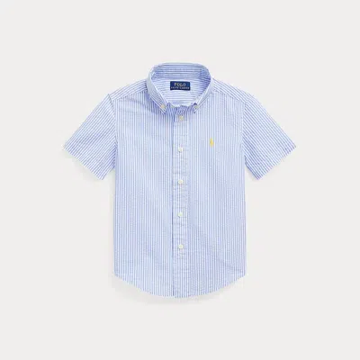 Ralph Lauren Kids' Striped Seersucker Short-sleeve Shirt In Blue