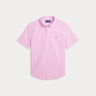Ralph Lauren Kids' Striped Seersucker Short-sleeve Shirt In Pink