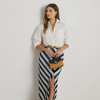 Ralph Lauren Striped Sequined Pencil Midi Skirt In Blue/white In Multi