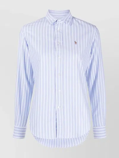 Ralph Lauren Striped Shirt With Polo Pony Motif In White
