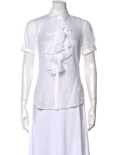 Pre-owned Ralph Lauren Striped Short Sleeve Blouse In White