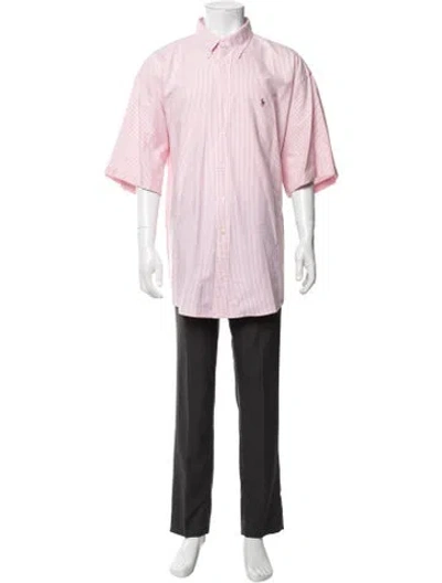 Pre-owned Ralph Lauren Striped Short Sleeve Dress Shirt In Pink