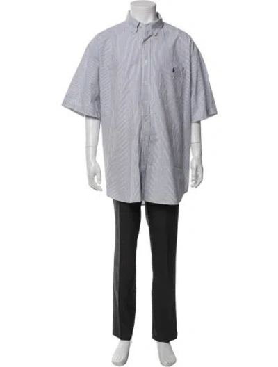 Pre-owned Ralph Lauren Striped Short Sleeve Dress Shirt In White