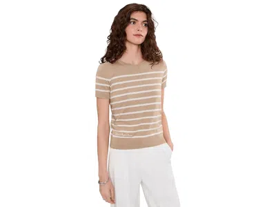 Ralph Lauren Striped Short Sleeve Sweater Women's Clothing Ginger Tan/mascarpone Cream: Md In Brown