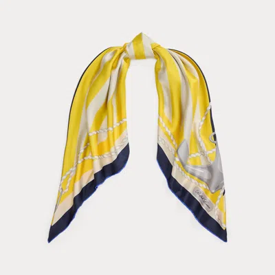Ralph Lauren Striped Silk Twill Square Scarf In Yellow