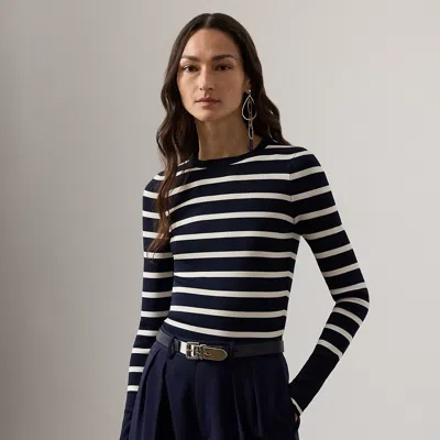 Ralph Lauren Long Sleeve Crew Neck Striped Pullover In Blue