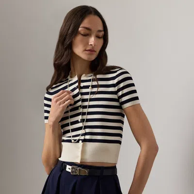 Ralph Lauren Striped Silk-blend Short-sleeve Cardigan In Neutral