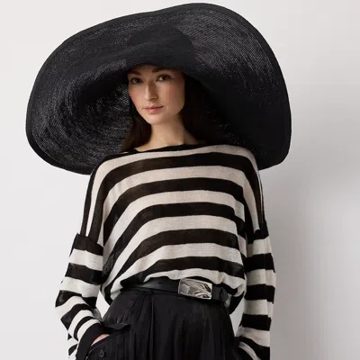 Ralph Lauren Striped Silk-linen Crewneck Sweater In Black/lux Cream