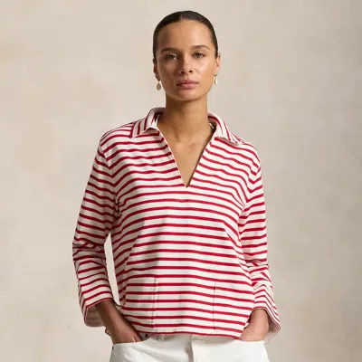 Polo Ralph Lauren Striped T-shirt With Open Placket Knitwear Red