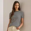 Ralph Lauren Striped Stretch Cotton Crewneck Tee In Gray