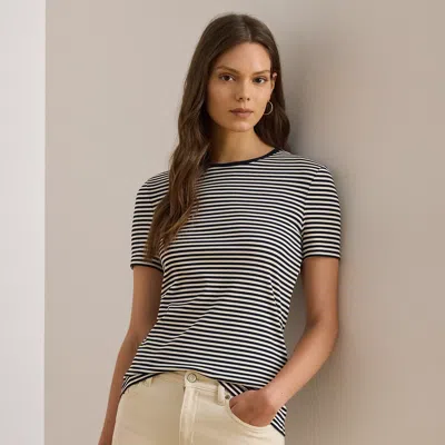 Ralph Lauren Striped Stretch Cotton Crewneck Tee In Gray
