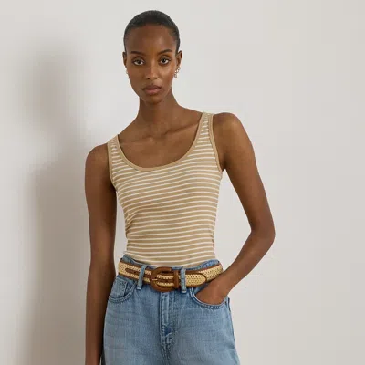 Ralph Lauren Striped Stretch Cotton Tank Top In Birch Tan/white
