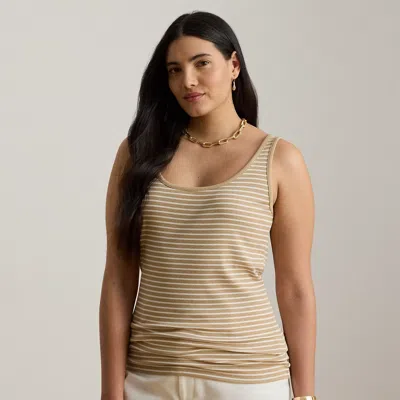 Ralph Lauren Striped Stretch Cotton Tank Top In Birch Tan/white