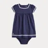 Polo Ralph Lauren Striped Stretch Ponte Dress & Bloomer In Newport Navy