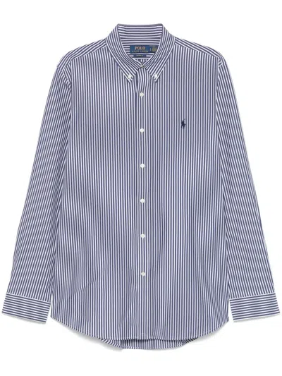 Ralph Lauren Striped Stretch Poplin Shirt In Blue