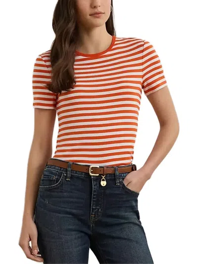 Ralph Lauren Striped T-shirt In Orange Lily,white