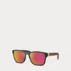 Ralph Lauren Striped-temple Square Sunglasses In Matte Dark Green