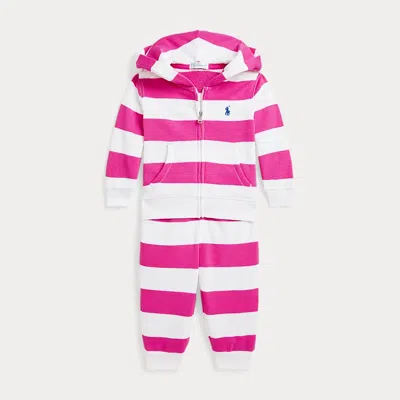 Polo Ralph Lauren Babies' Ralph Lauren Stripe French Terry Zip Hoodie & Joggers Set In Belmont Pink/white Stripe