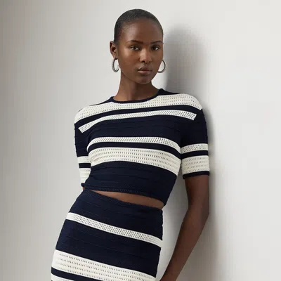 Ralph Lauren Striped Textured Cropped Sweater In Black