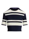 Ralph Lauren Striped Textured Short-sleeved Sweater In Blue