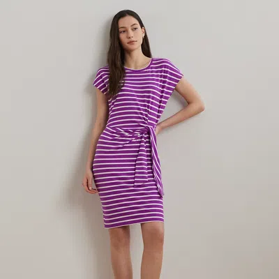 Ralph Lauren Striped Tie-front Jersey Dress In Purple