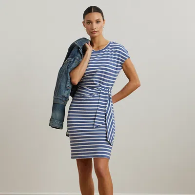 Ralph Lauren Striped Tie-front Jersey Dress In Blue