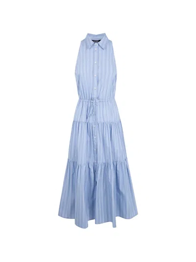 Ralph Lauren Sleeveless Cotton Denim Collared Maxi Day Shirtdress In Blue