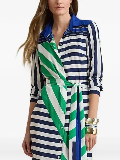 Ralph Lauren Striped Tie-waist Midi Shirt Dress In Multi