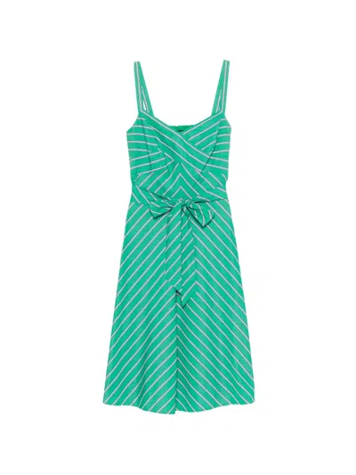 Ralph Lauren Striped Tie-waist Mini Dress In Green