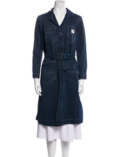 Pre-owned Ralph Lauren Striped Trench Coat In Blue