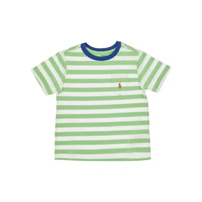 Ralph Lauren Striped T-shirt With Logo Embroidery Kids In Green