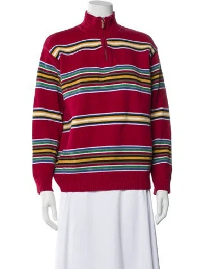 Pre-owned Ralph Lauren Striped Turtleneck Sweater In Red