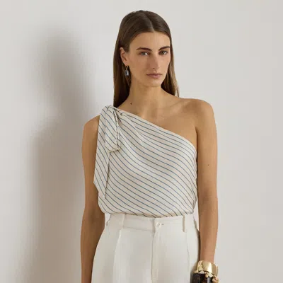 Ralph Lauren Striped Twill One-shoulder Blouse In Multi