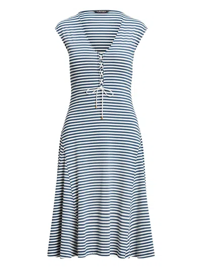 Ralph Lauren Striped V-neck Dress In White