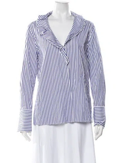 Pre-owned Ralph Lauren Striped V-neck Blouse In Blue