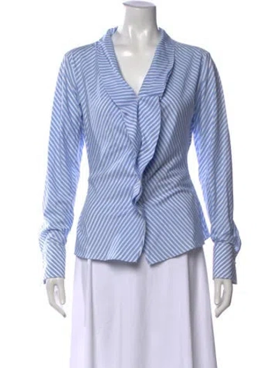 Pre-owned Ralph Lauren Striped V-neck Blouse In Blue