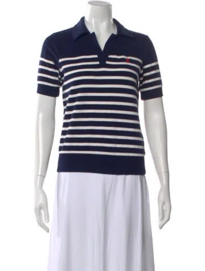 Pre-owned Ralph Lauren Striped V-neck Polo In Blue