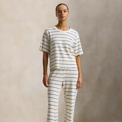 Polo Ralph Lauren Striped Waffle-knit Pajama Set In Egret Stripe In White