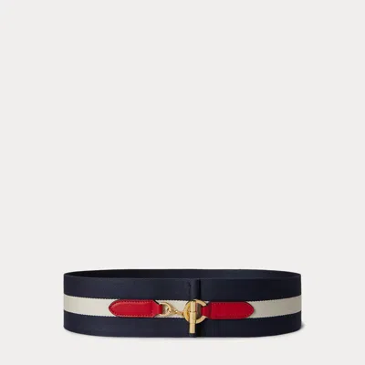 Ralph Lauren Striped Webbed Toggle Wide Belt In Black
