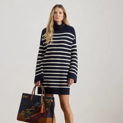 RALPH LAUREN RALPH LAUREN STRIPED WOOL-CASHMERE TURTLENECK DRESS