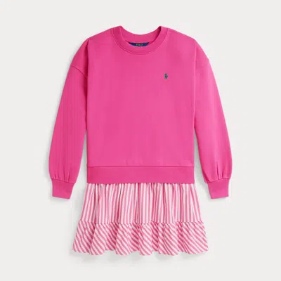 Ralph Lauren Kids' Striped-skirt Loopback Fleece Dress In College Pink