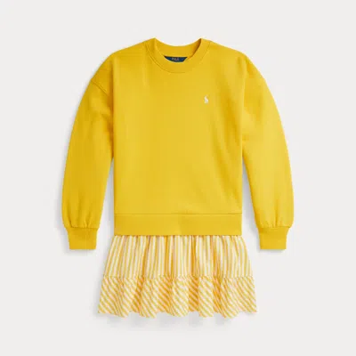 Ralph Lauren Kids' Striped-skirt Loopback Fleece Dress In Racing Yellow