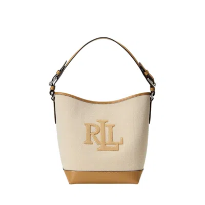 Ralph Lauren Structured Bucket Bag With Canvas Body In Multi
