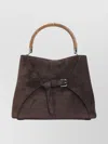 Ralph Lauren Structured Suede Bucket Bag With Bamboo Handle