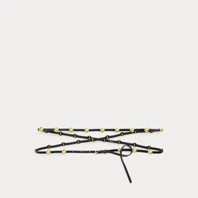 Polo Ralph Lauren Studded Leather Double-wrap Belt In Black