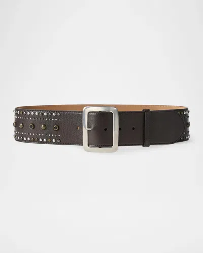 Ralph Lauren Studded Washed Leather Wide Belt In Multi