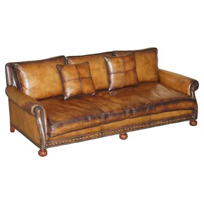 Pre-owned Ralph Lauren Stunning  Aran Isles Custom Made Brown Leather Sofa