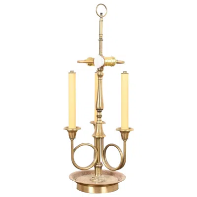 Pre-owned Ralph Lauren Style Regency Brass Candlestick Bouillotte Table Lamp In Sand