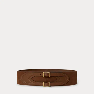 Ralph Lauren Suede & Leather Double-buckle Wide Belt In Light Tobacco In Red